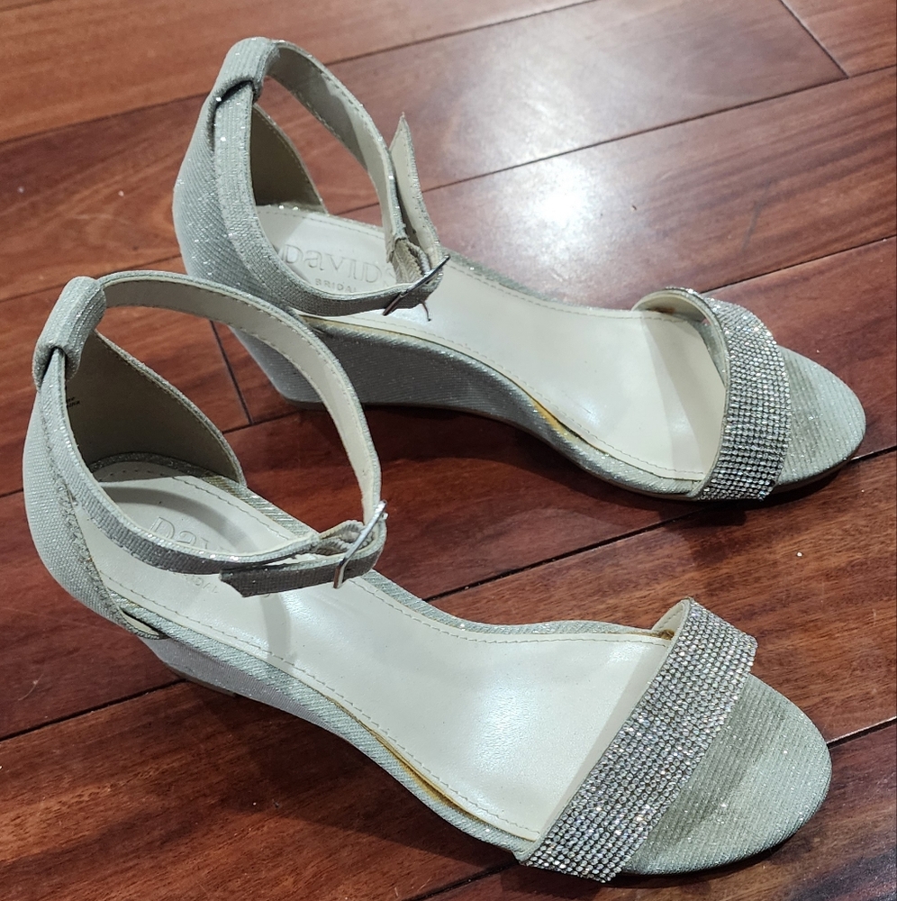David's Bridal Silver Sparkly Ankle Strap Sandals